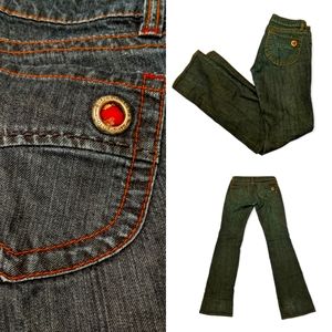 Y2K Low-rise Buffalo Bootcut Jeans Chinoiserie Brocade Pockets 28x34